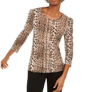 INC Snakeskin Animal Print Mesh Blouse. 3/4 sleeve  stretchy pullover​ top 12P